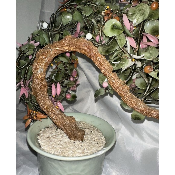 Vintage Chinese Jade Quartz Stone Glass Bonsai Tree Pink  Slight damage See Pics - Picture 2 of 16